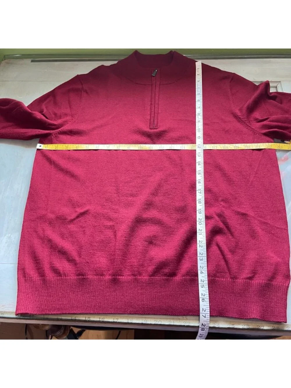 Apt 9 Sweater Size XL Merino Blend 1/4 Zip Pullover Heather Maroon Red Mock Neck